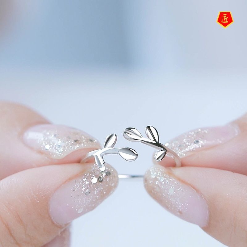 [Ready Stock]925 Silver Sprout Twigs Ring Female Korean Simple Personality