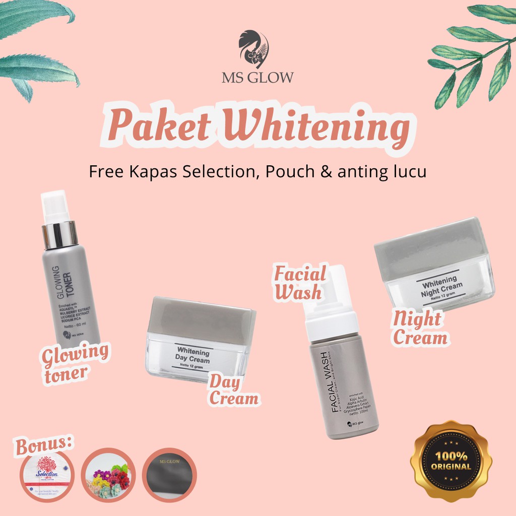 PAKET WHITENING MS GLOW (Free Pouch+Kapas Selection+Anting ZuperGirls)