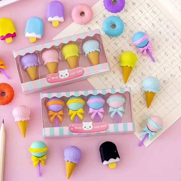 

❤[PROMO ⚡ALE!!!]❤ 4PCS / SET PENGHAPUS PENSIL MODEL ICE CREAM DONAT LOLLIPOP POPSICLE / PENGHAPUS LUCU SET termurah se indonesia