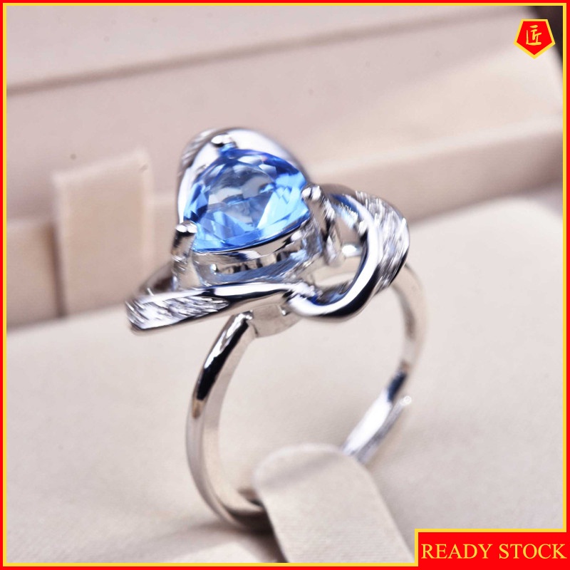 [Ready Stock]Creative Flower Triangle Natural Blue Topaz Ring