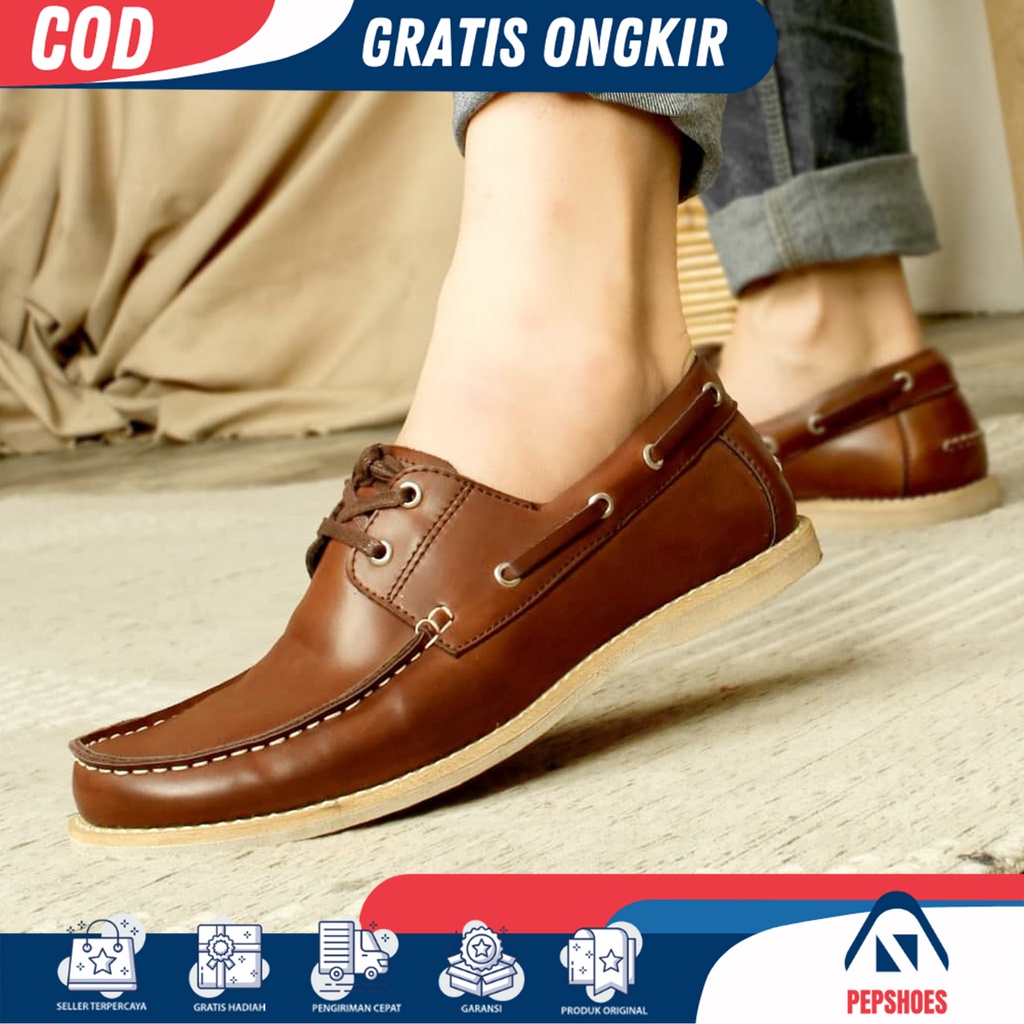 PEP x GUINEA - Loafers Formal Sepatu Pesta Pria Bahan Kulit Pulled Up Premium Warna Cokelat Hitam - 