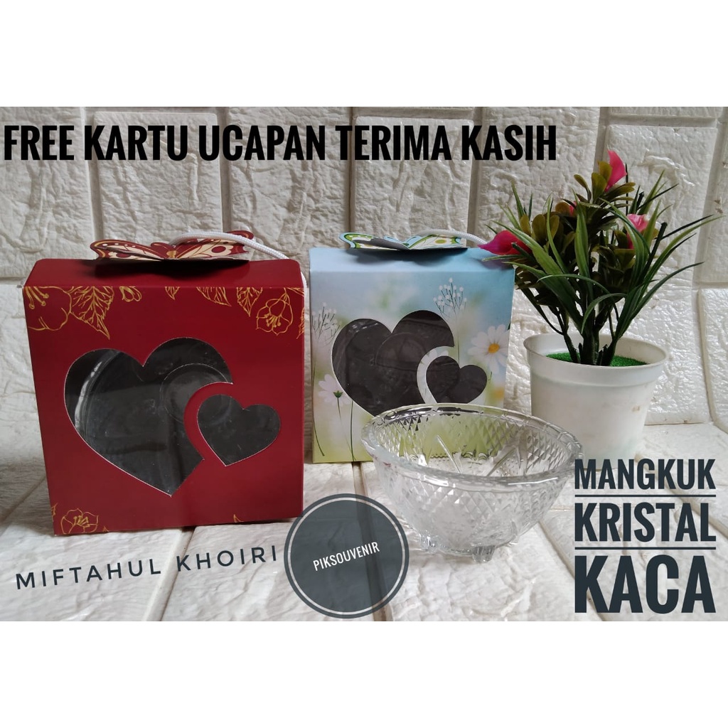Souvenir mangkok kristal kemas box motif cantik