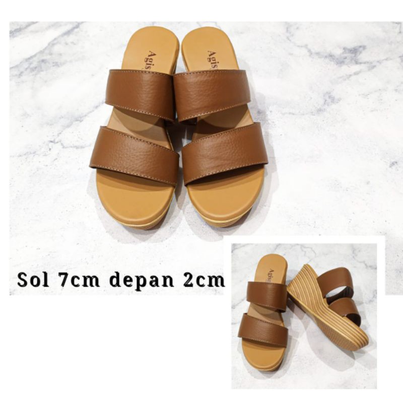 sandal wanita sol 7cm ringan bahan kulit sapi asli garut