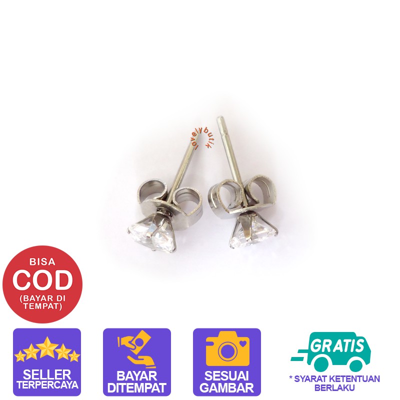 Lovelybutik Anting Anti karat Anting Tindik Wanita Titanium Squar3 Ukuran 0,5 cm