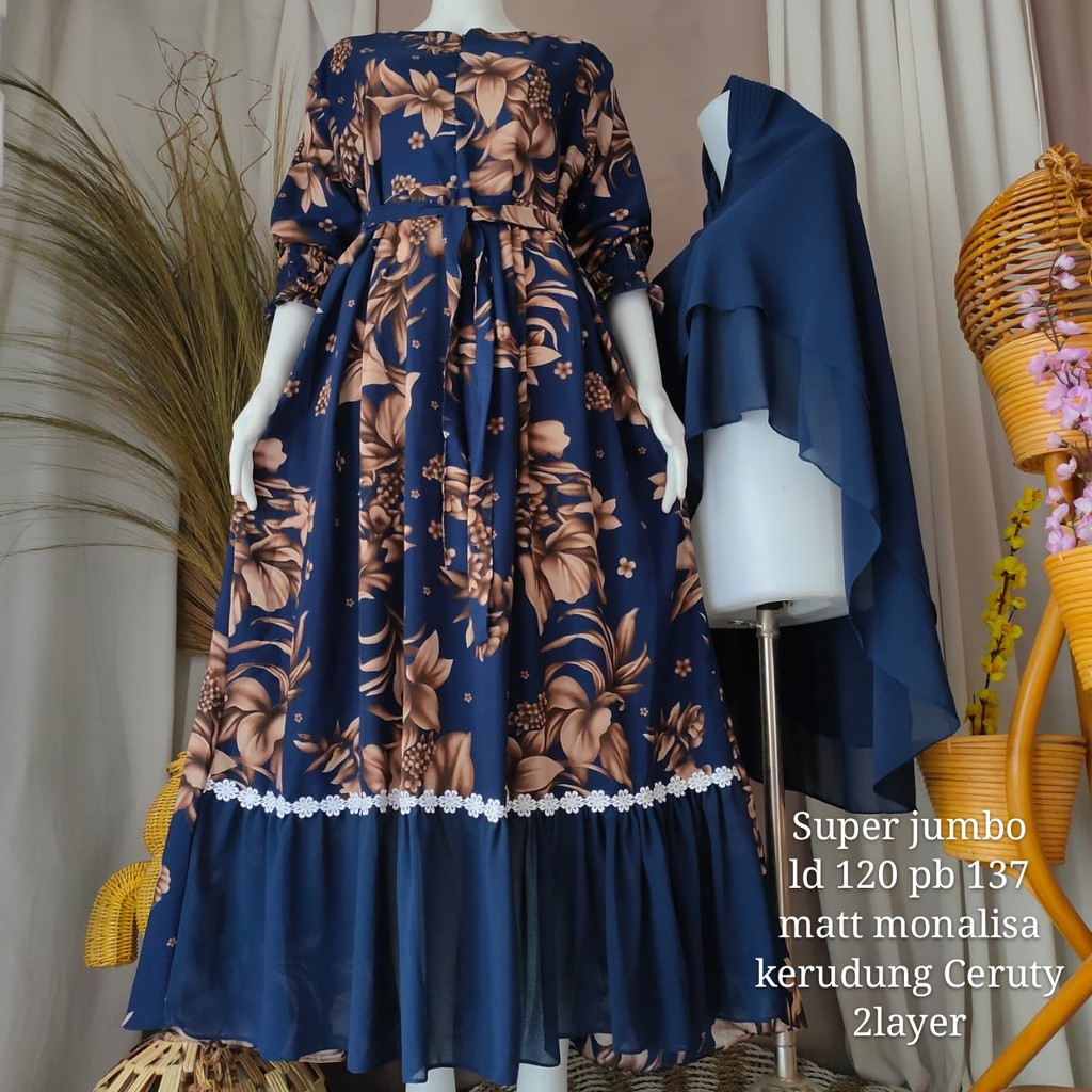 GAMIS SET SYAR'I CERUTY 2 LAYER/GAMIS SET HIJAB/GAMIS MONALIS PREMIUM/GAMIS TERBARU LD 120