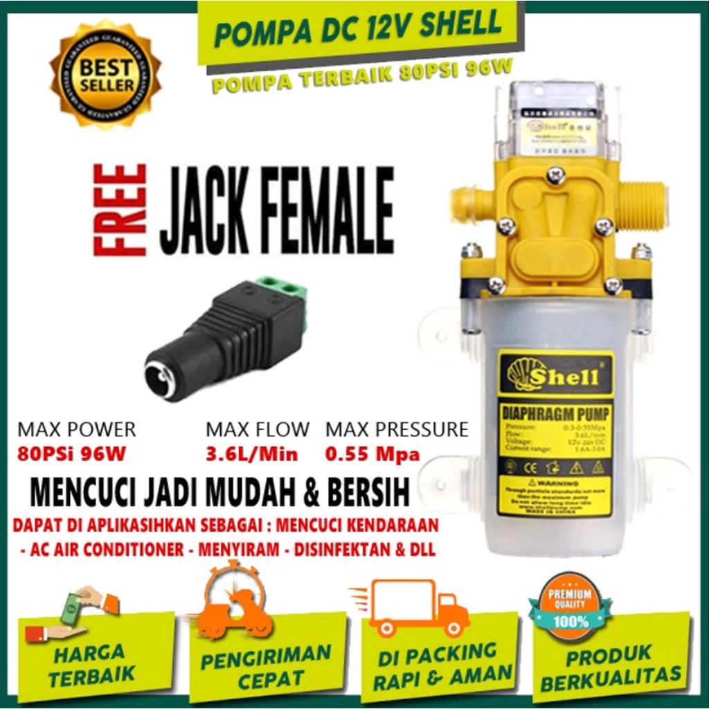 Pompa Air DC 12V SHELL Penguat Tekanan Air / High Pressure Jet Cleaner Dinamo Pump
