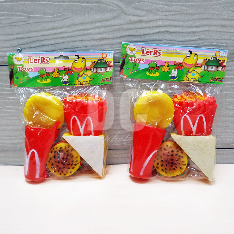 Lers McD 5in1 Mainan Mandi Encit Burger Kentang Soda Karet Berdecit Isi 5