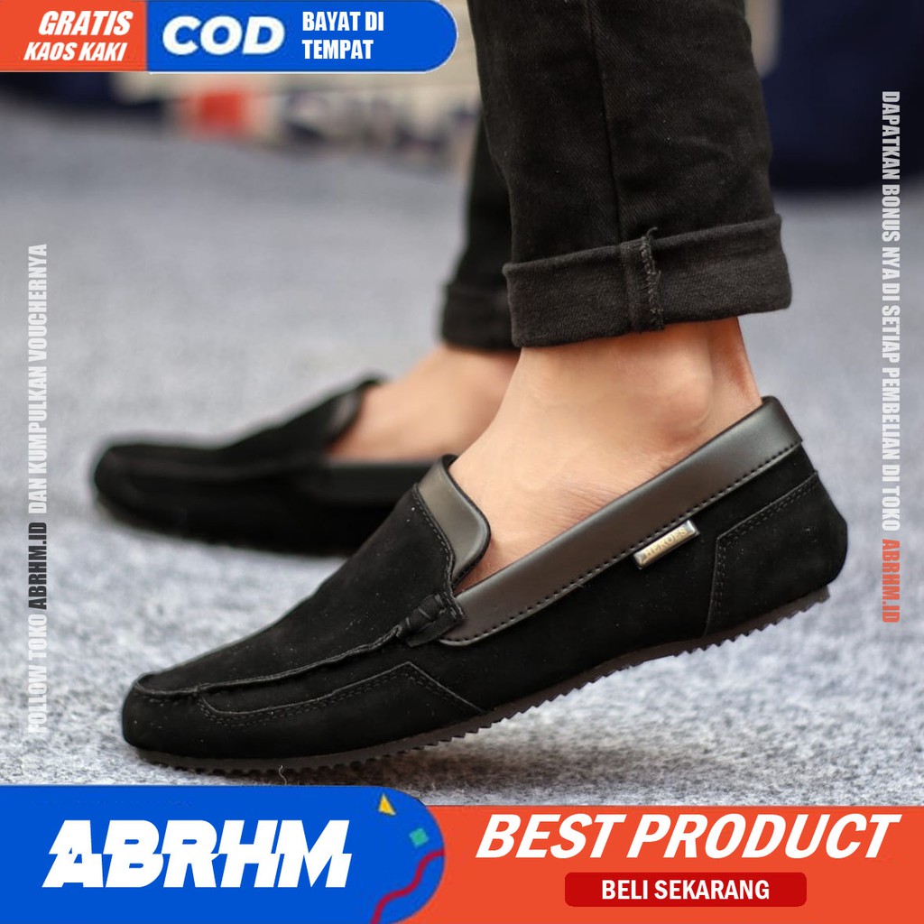 ABRHM Sepatu Casual Slip On Hitam Kerja Pria