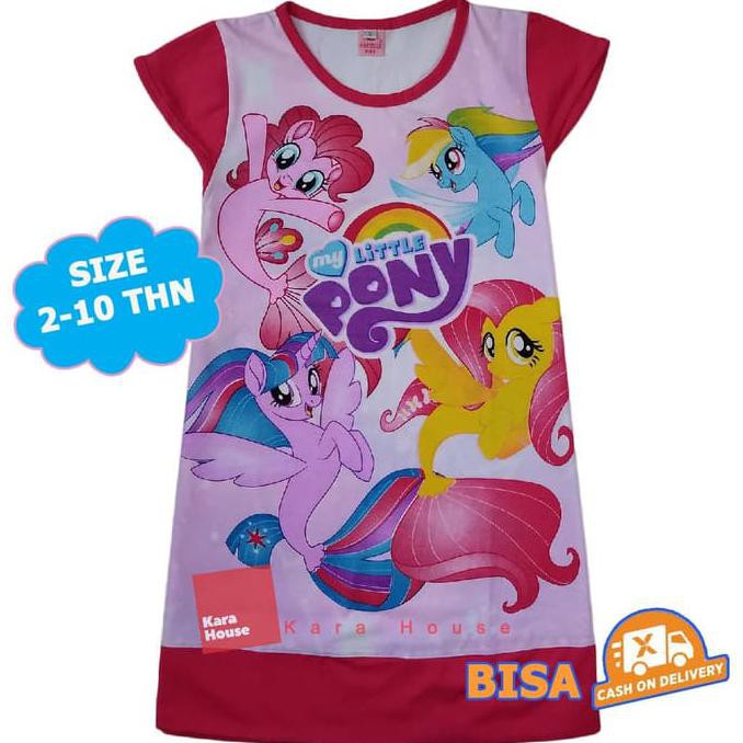 Baju Kaos Atasan T-Shirt Daster Dress Anak Little Pony DLPM122517 - Size 4, Merah Muda