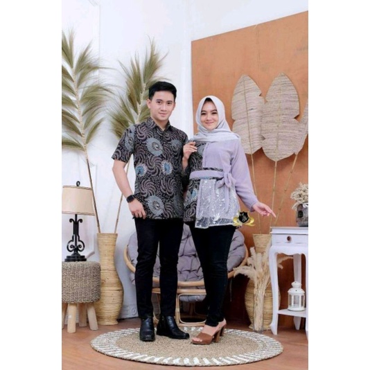 COUPLE BAJU BAJU BATIK WANITA MODERN KATUN MIX BROKAT TILE+