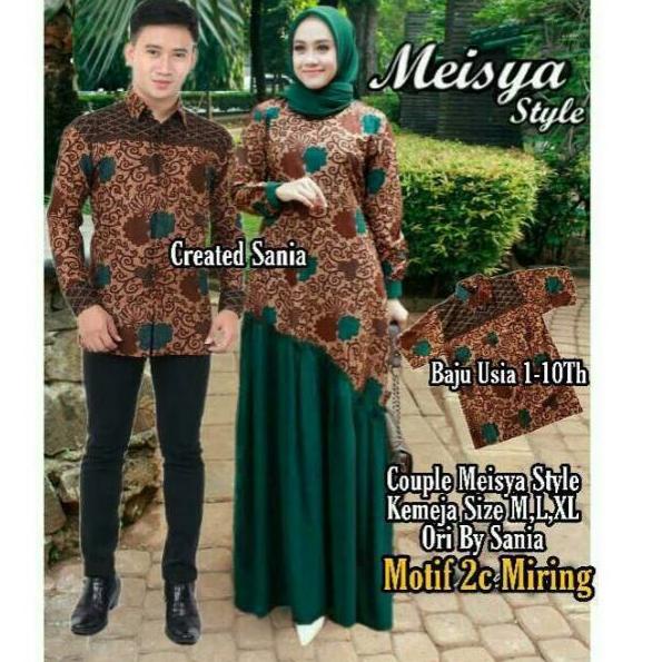 Paling Disukai.. Gamis batik couple keluarga kombinasi polos motif pedati ijo