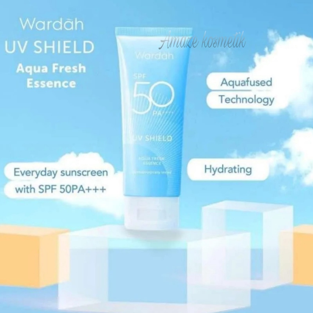 Wardah  _ UV Shield Aqua Fresh essence SPF 50 sunblock 30 ml Biru