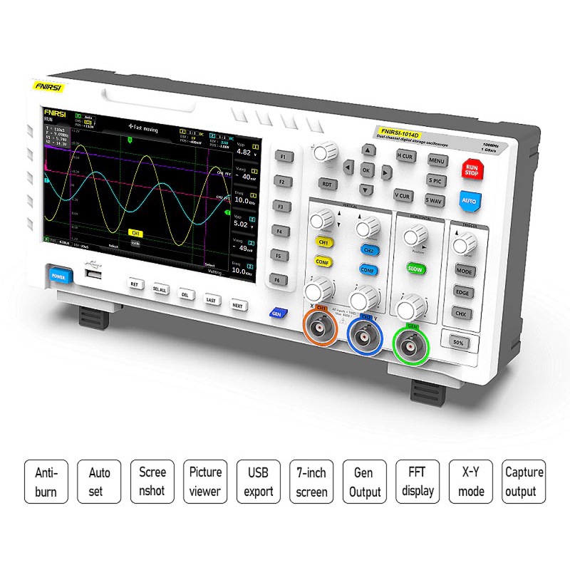 FNIRSI Digital Oscilloscope 2 in 1 Dual Channel Input Signal Generator 100MHz 1GSa/s - 1014D - White