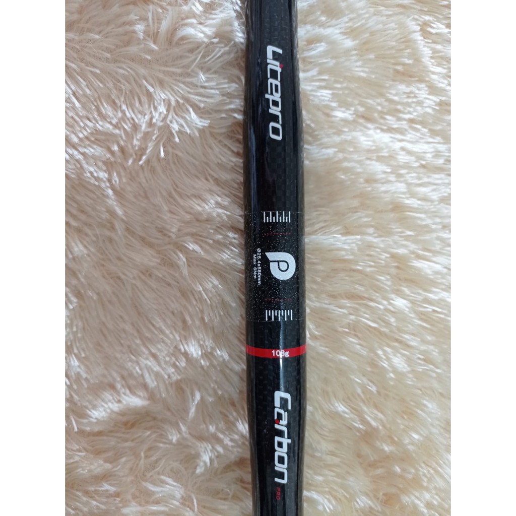 Handlebar Flat Carbon Litepro Superlight 25.4 mm Panjang 580 mm 580 mm Hitam Glossy Gloss Gilap