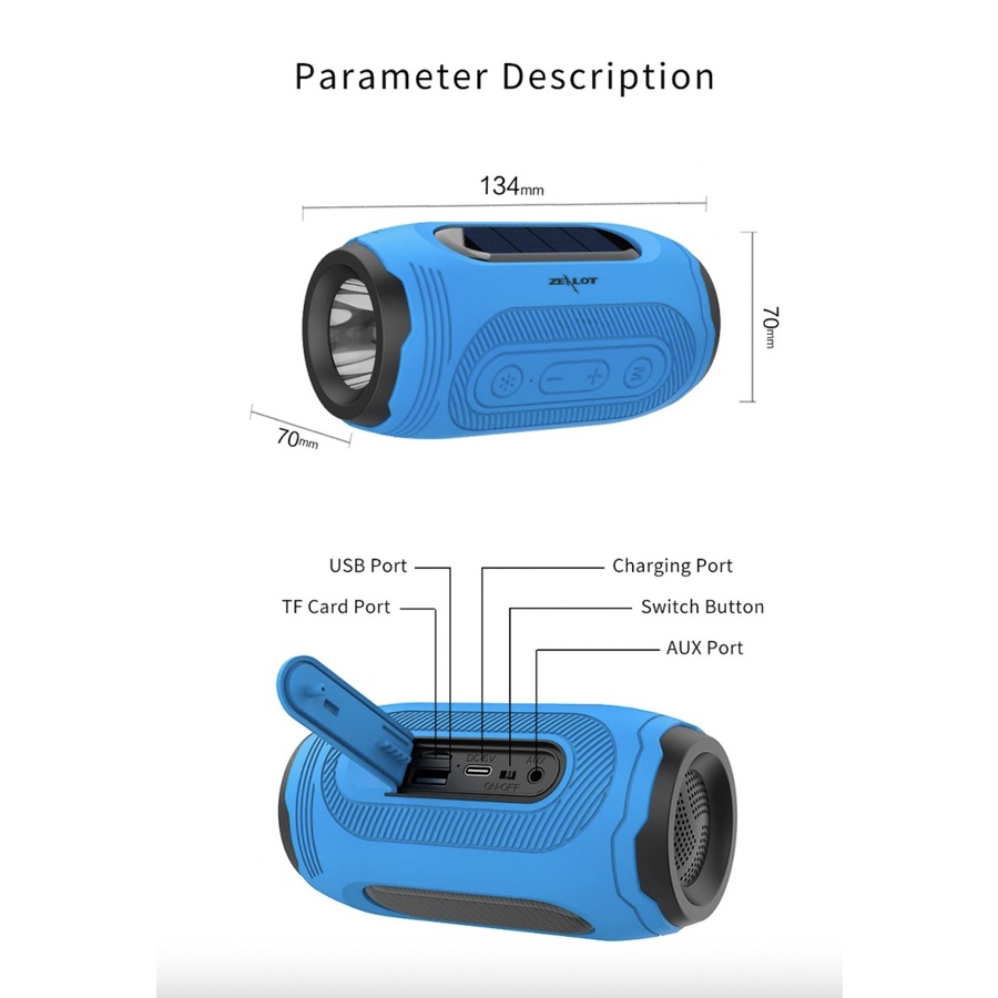 ZEALOT A4 Wireless Bluetooth Speakers Soundbar Outdoor Flashlight