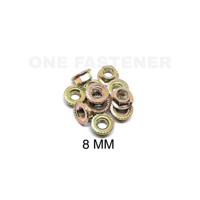 100 Pcs Mur Flange Nut M8 Kuning topi 8mm 8mili Pitch 1.25 Kunci 12