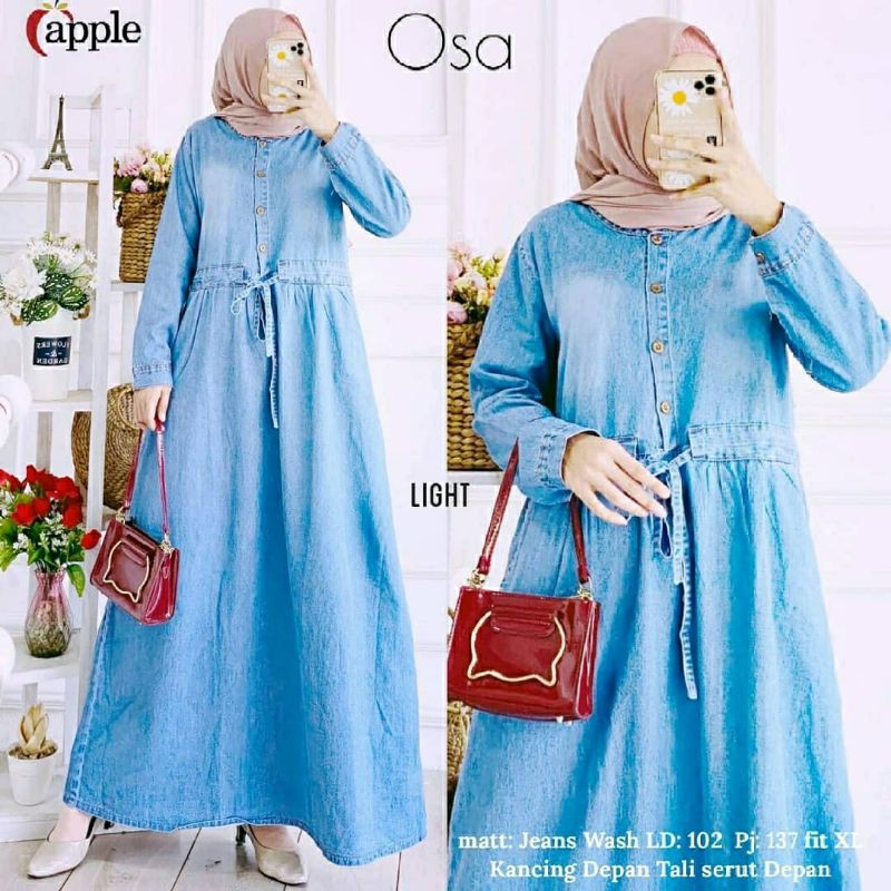 Osa Maxy, MAXI DRESS/GAMIS WANITA JEANS MUSLIM CANTIK BAHAN JEANS WASH LD 102 TERMURAH