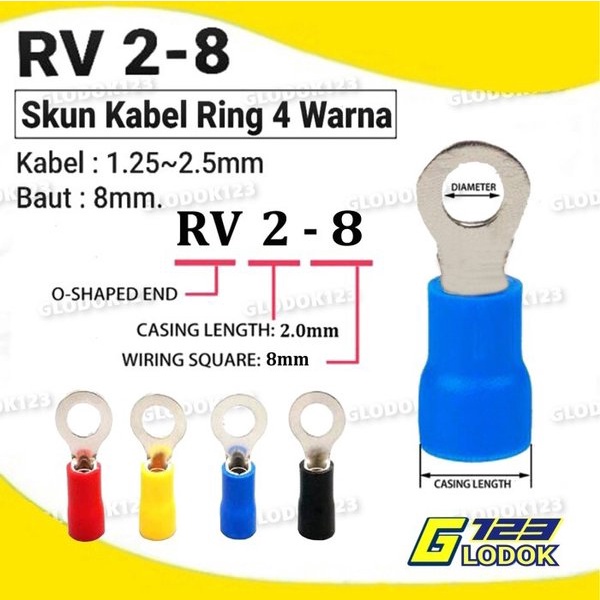 Terminal Kabel Sekun Cable Skun Ring O Bulat Cable Lug Isolasi RV 2-8