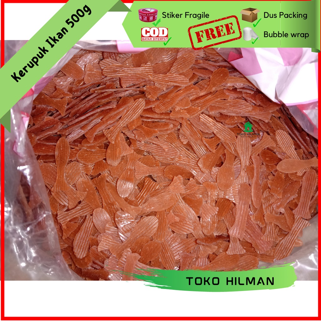 

*Toko Hilman* Kerupuk Ikan Merah Cemilan Krupuk Mentah Repack 500g Cap Fuji