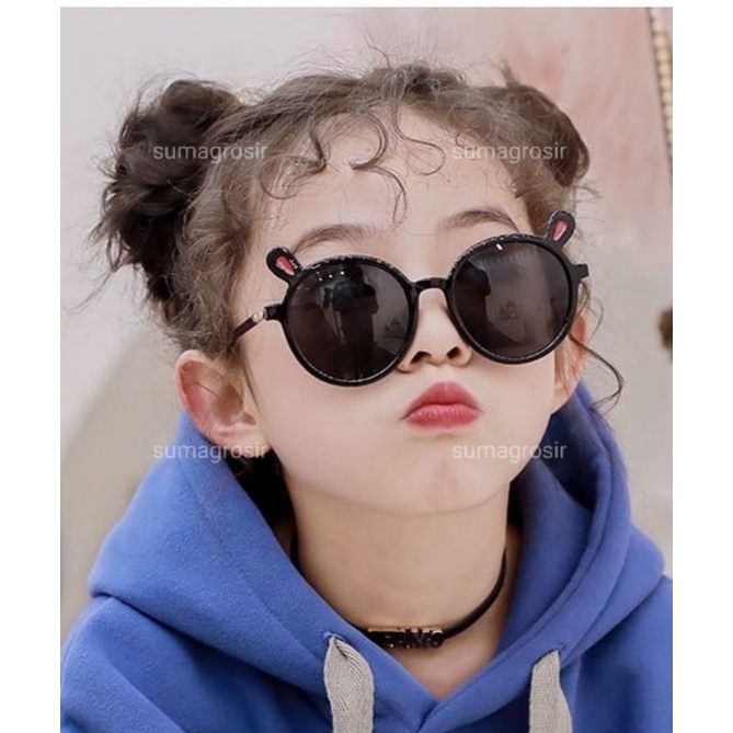 Kacamata Anak Anti Radiasi UV Sunglasses Hitam Model Gaya Telinga Beruang Keren Lucu