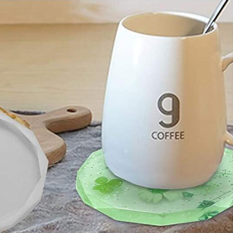 Glitter 6 PCS Heart-shaped Round Coaster Epoxy Molds Resin Casting Molds for Craft Making Agate Slice Coasters Cup Mats