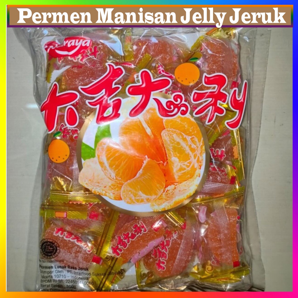 Permen Manisan Jelly Jeruk / Jelly Hongmao Manisan / Permen Jeli Rasa Jeruk (Mandarin Orange Jelly Candy) Halal Permen Lunak Rasa Jeruk 500gr Manisan Orange Jelly Can