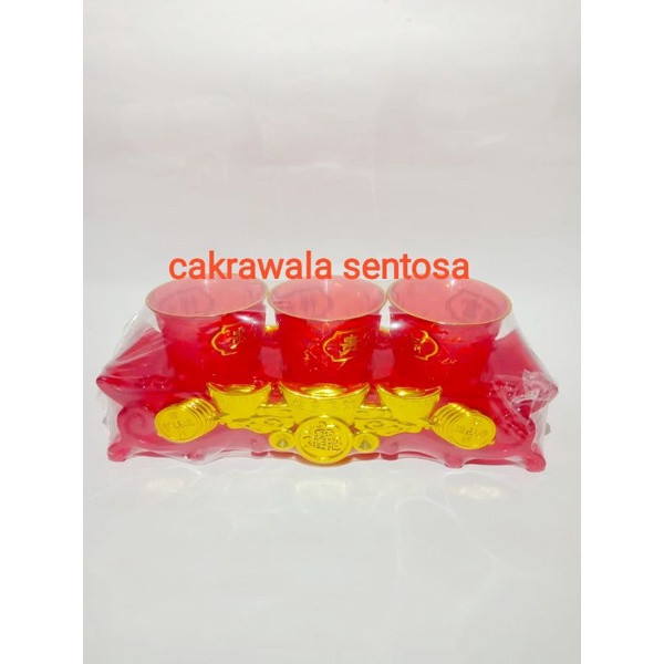 Gelas cangkir sembahyang merah kristal 3 pcs