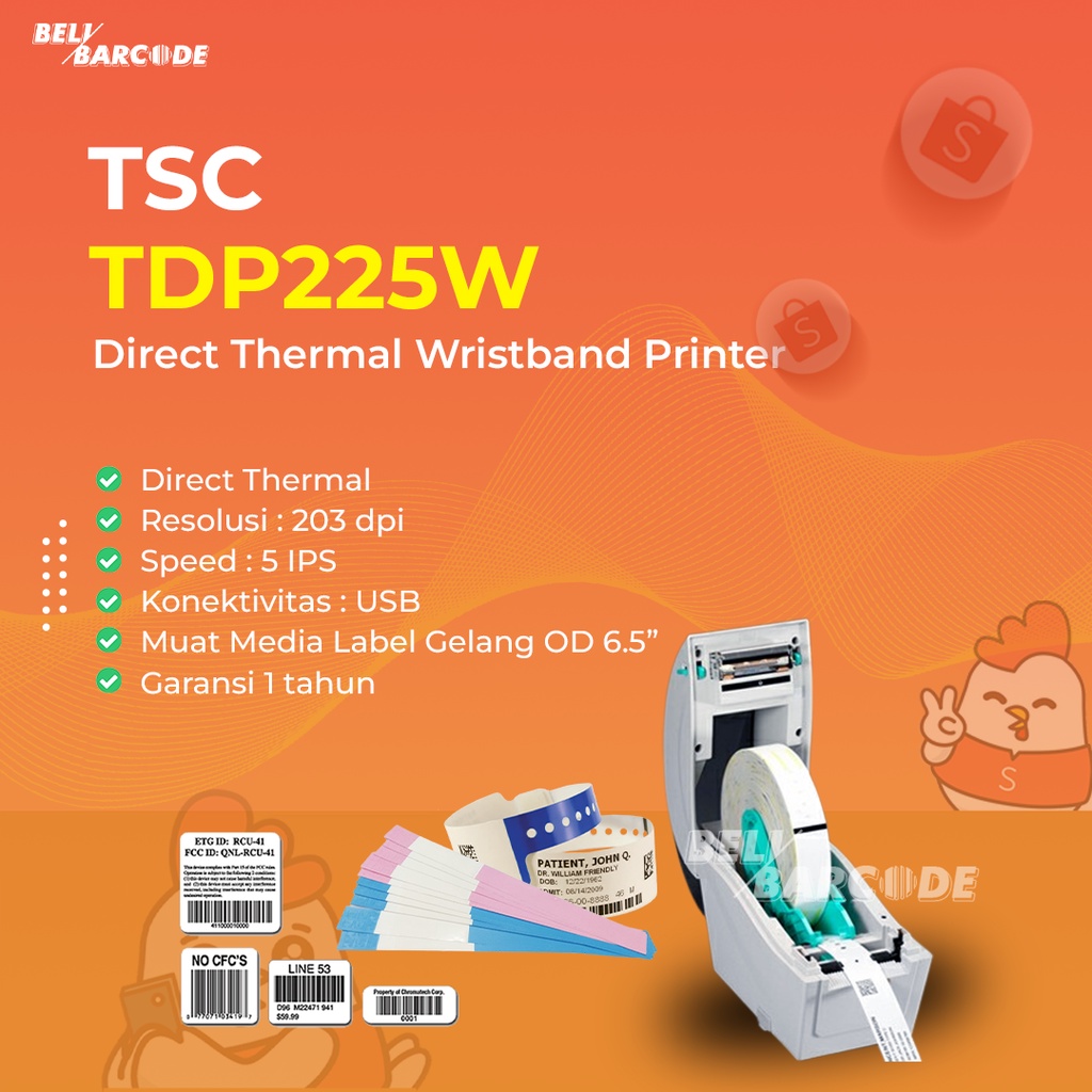 Printer Barcode TSC TDP225W Cetak Label Thermal Wristband