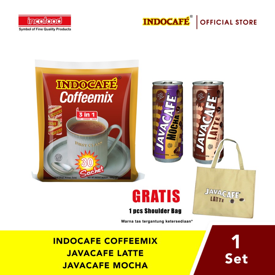 Indocafe Coffeemix &amp; Javacafe Mocha / Latte - Berhadiah Shoulder Bag