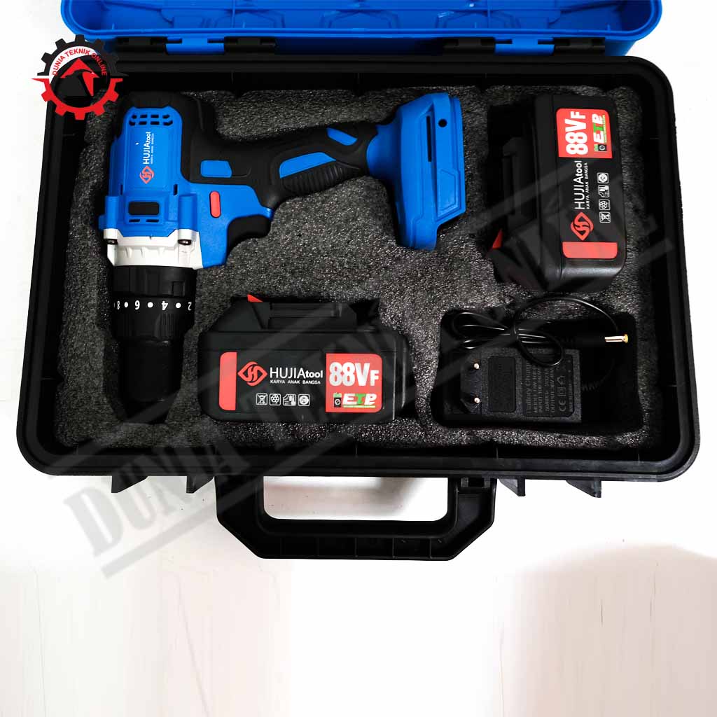 Bor Baterai Cordless Impact Drill HUJIA PRO21321 88Vf 13mm Kepala Besi