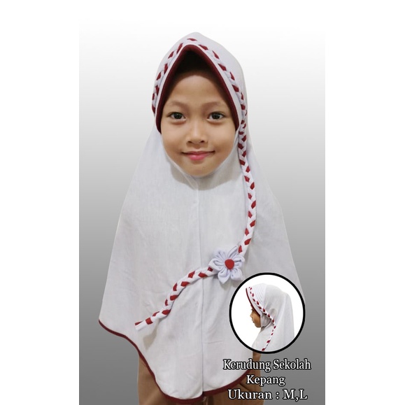 Kerudung Anak Sekolah SD Model Kepang Size M Jilbab Instan Anak Sekolah Hijab Anak Pasar Hija'b