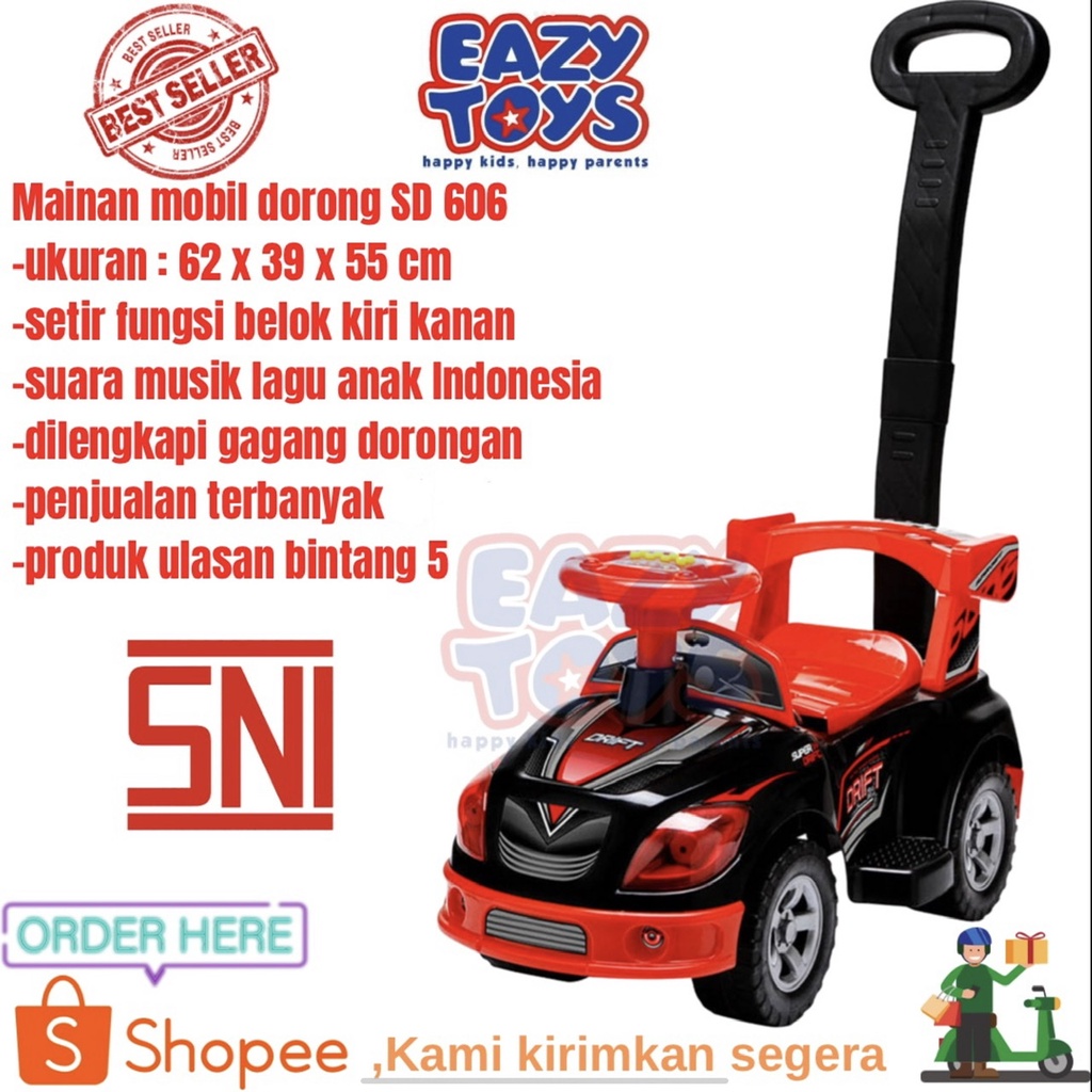 Mainan Mobil Dorong Anak Ride On Sedan SD 606 Fitur Lampu Musik dan Tongkat Dorongan