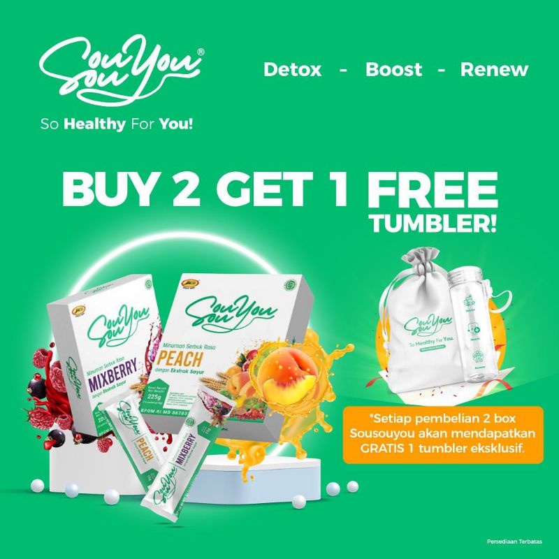 

SOUSOUYOU fiber drink pelangsing tubuh & detok racun FREE TUMBLER EKSLUSIVE