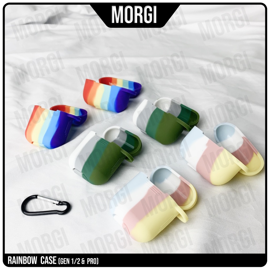 Case Airpods Rainbow Premium Silicone Pelangi Merah Black i12 i12s Inpods 12 12s Gen 1 2 Putih Lucu Warna