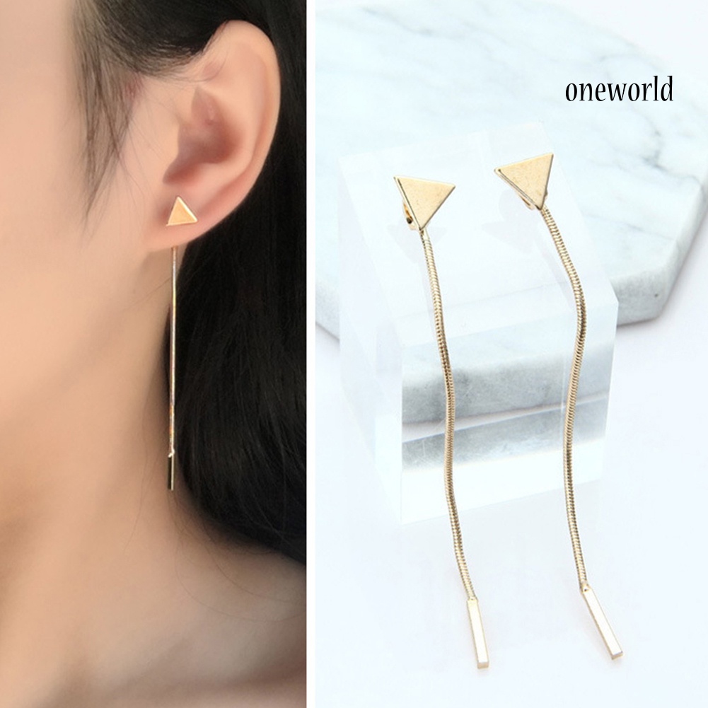 OW@ Women Fashion Geometric Triangle Stud Earrings Long Tassel Party Jewelry Gift