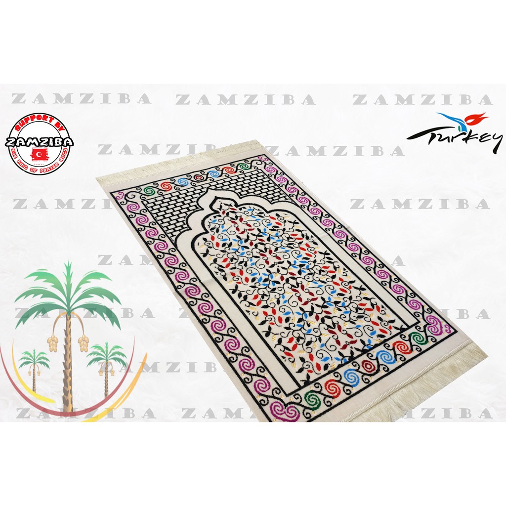 Sajadah Turki Spigel Dasar Creem Ukuran 70x110cm Bahan Tebal Dan Halus Perlengkapan Sholat Sejadah Zamziba