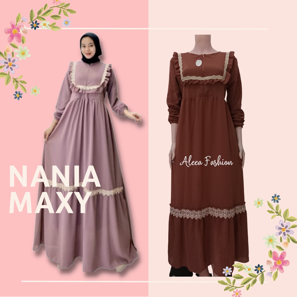 ALEEA || NANIA Gamis Wanita Remaja Renda Dada Ceruty Babydoll Busui Friendly