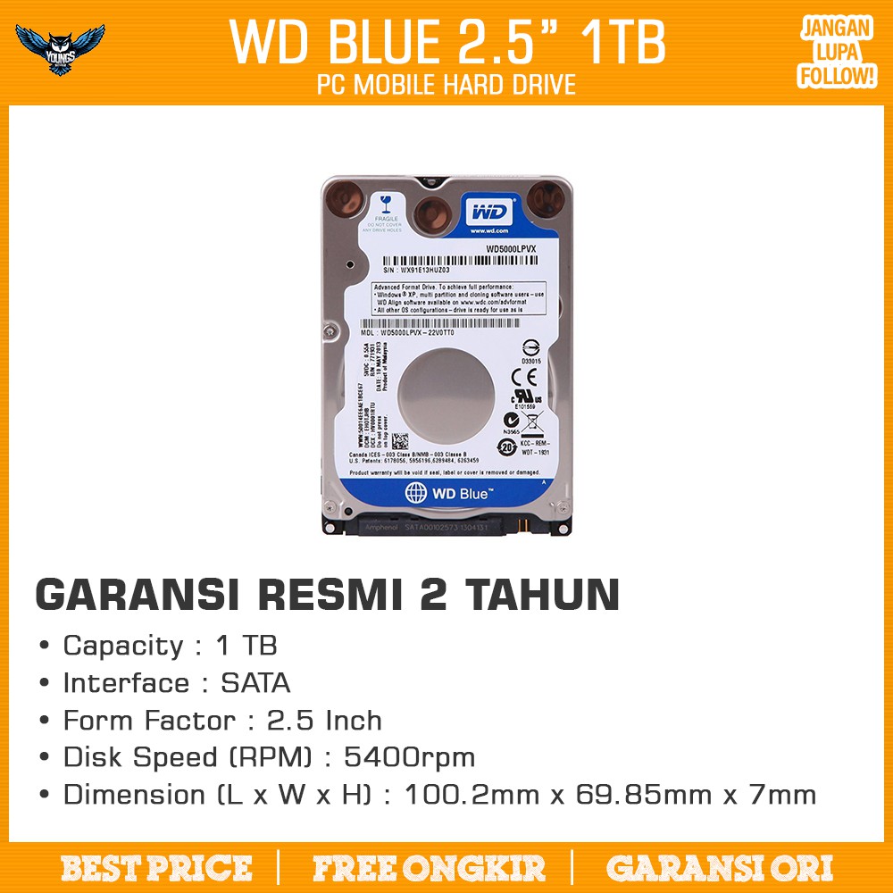 HDD 2.5&quot; WD BLUE 1TB - HARDDISK HARDISK LAPTOP - Garansi Resmi 2 Tahun