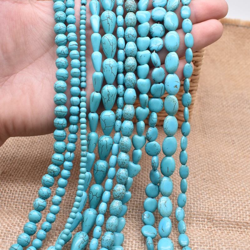 120pcs Manik-Manik Batu Alam Turquoise Bulat Longgar Handmade Untuk Membuat Perhiasan Gelang Kalung Anting