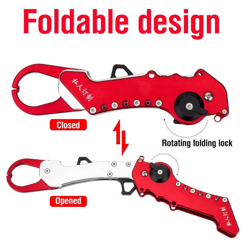 28.3Cm/182G Folding Fish Lip Gripper Foldable 18.5Cm Stainless Steel Fish Scales Professional Fish Holder Control Accessories Collapsible Portable Lightweight Aluminium Alloy Gripper Grip Tool