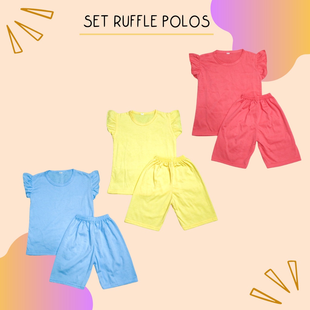 BabynKids -   Set Ruffle Polos - Set baju anak cewek model tangan rumbai - Setelan Anak Perempuan 1-5 tahun