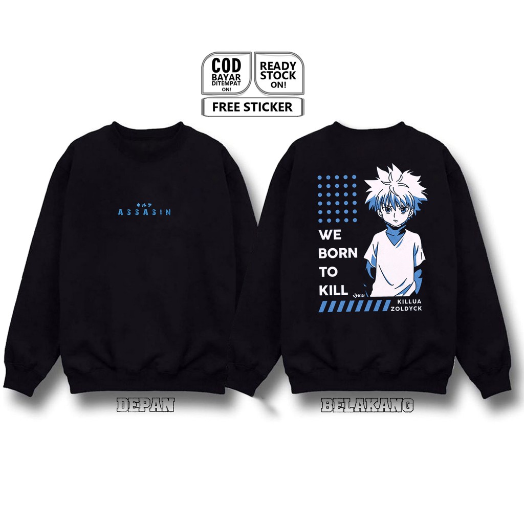 SWEATER CREWNECK KILLUA ZOLDYCK HUNTER X HUNTER GON FREECSS ASSASIN ANIME MANGA KARTUN JEPANG ANIME