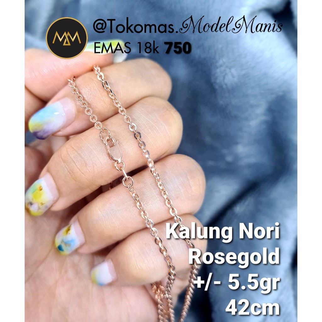 Kalung nori siem kilap emas rose gold kadar 750