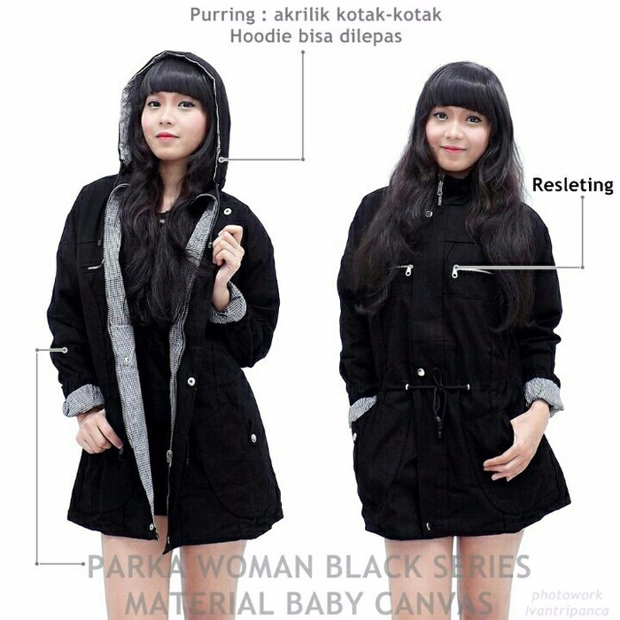 JUMBO XXL XXXL Jaket Parka Wanita PARKA KANVAS Kanvas Ukuran Besar Hijau Army Cewe Premium BIG-SIZE