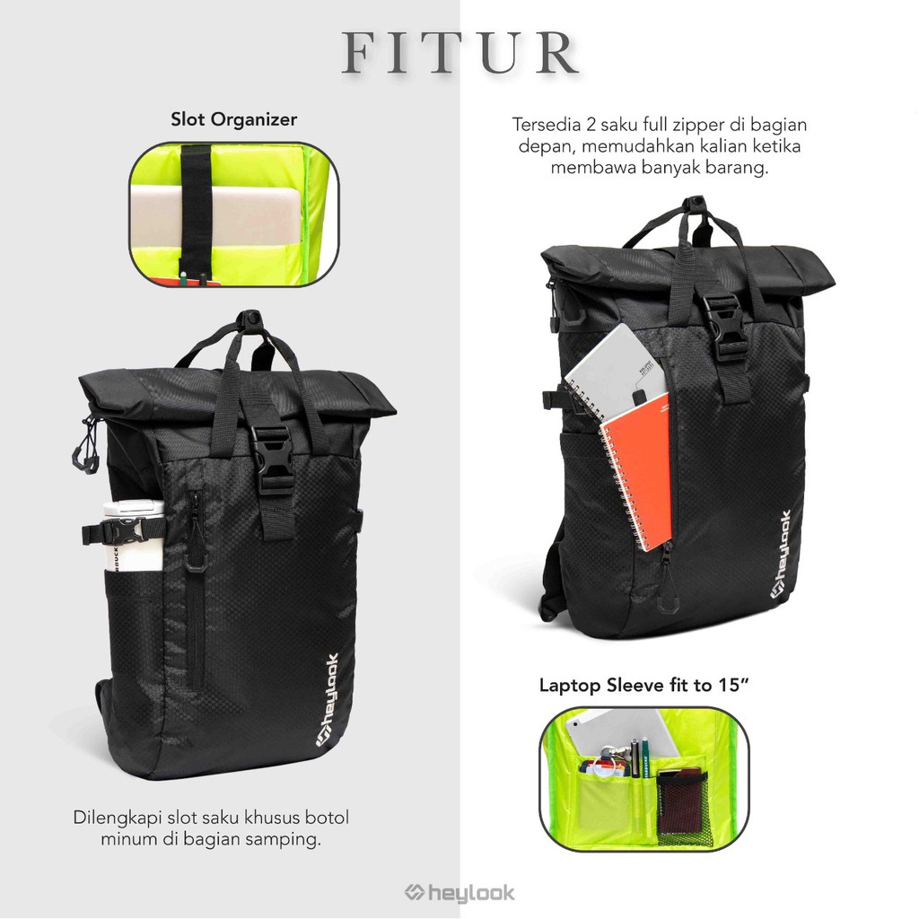 HEYLOOK Project - (Free Raincover) Tas Ransel Wanita Backpack AZZURI Tas Punggung Laptop Tas Adventure Outdoor Travelling