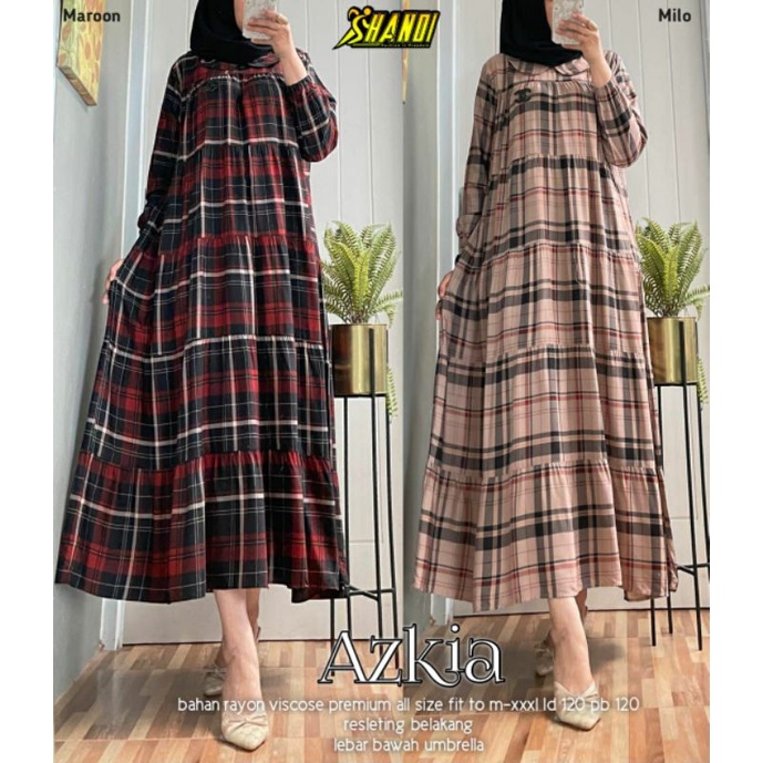 Azkia Midi Dress Muslim Terbaru Korea Style Lengan Panjang Midi Dress Rayon by Shandi Midi Dress Kor