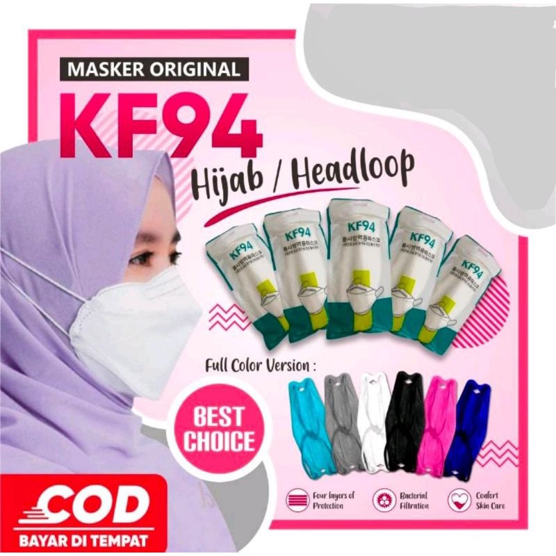 Masker KF94 HIJAB HEADLOOP ISI 10 PCS/ MASKER KF94 4PLY HEADLOOP