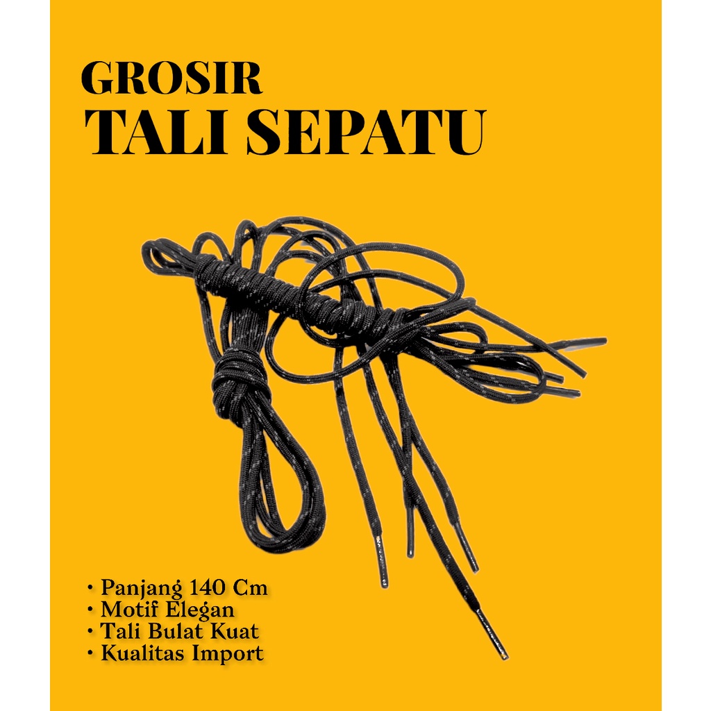 Tali Sepatu Bulat Premium Warna Hitam Tali Sepatu Gunung Boots Safety Sneakers Kets Casual Tali Sepa