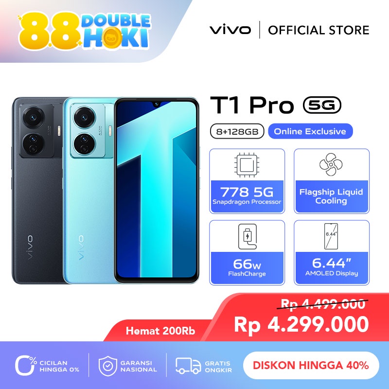 [ONLINE EXCLUSIVE] vivo T1 Pro 5G (8/128) - Snapdragon 778G 5G, 66W
    FlashCharge, Amoled 90hz, Flagship Liquid Cooling, 8GB+4GB Extended RAM