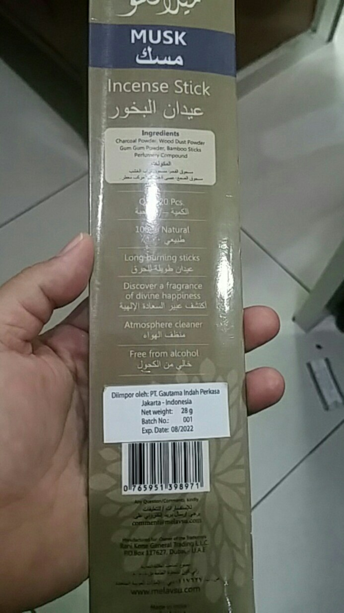 Pengharum Ruangan Aromaterapi Melavsu Musk Incense Stick Long 28g